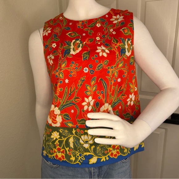 Tory Burch Red and Yellow Boxy Floral Tank Top - Picture 1 of 14